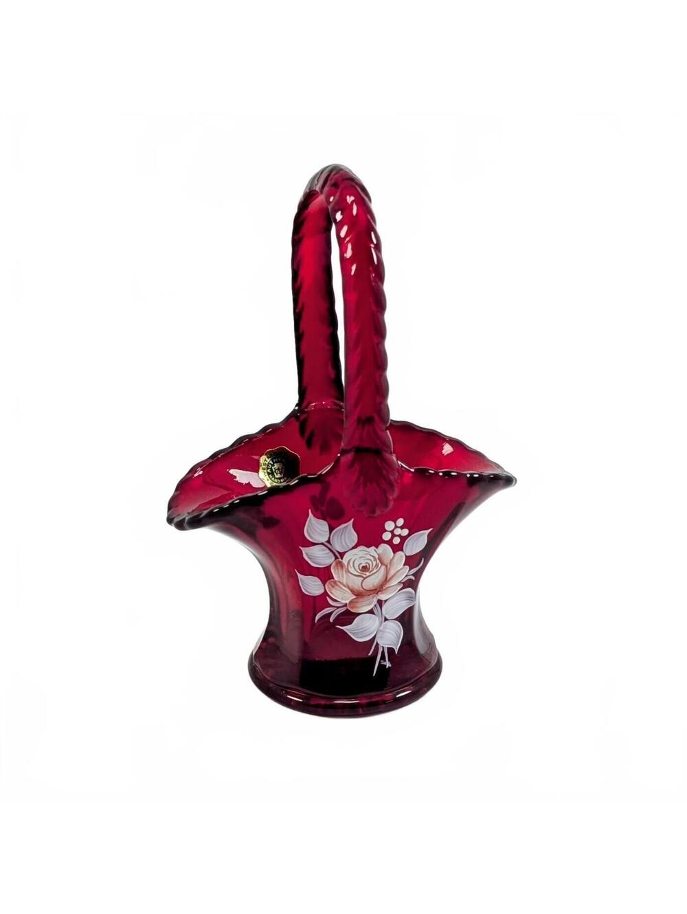 1981 Westmoreland Ruby Red Glass Basket - Signed W. Green